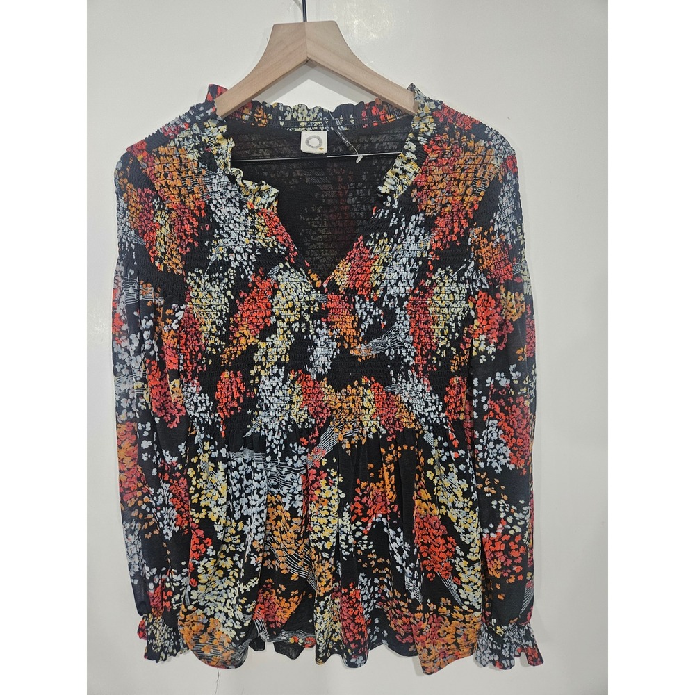 Anthropologie Akemi + Kin Adria Blouse L Floral Smocked Peplum Boho